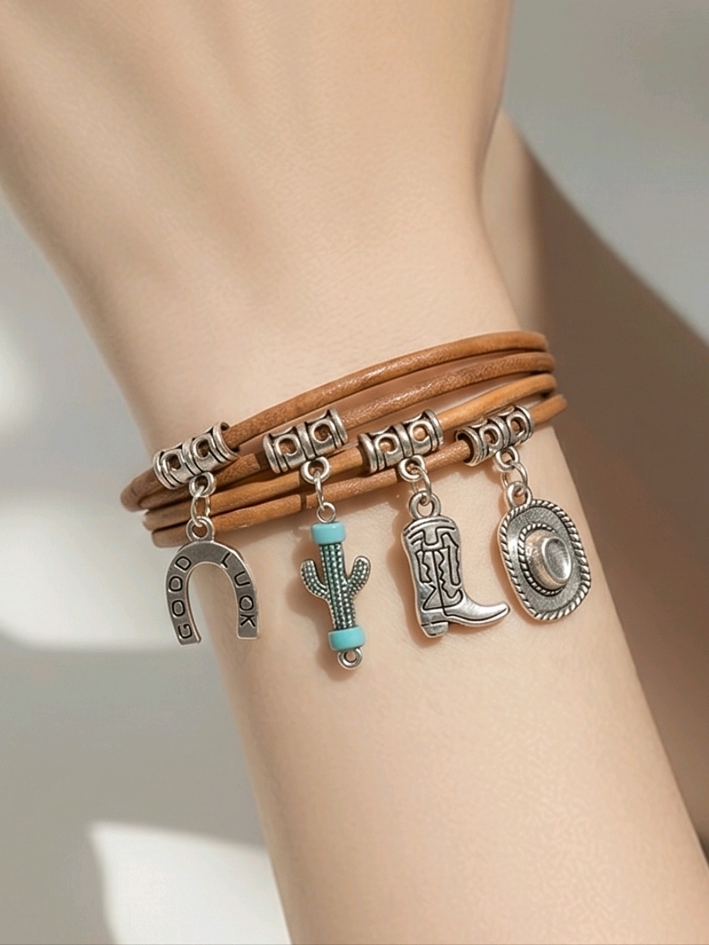Western Charm Bracelet Cowboy Boot Hat Cactus Horseshoe Cowgirl Country Concert